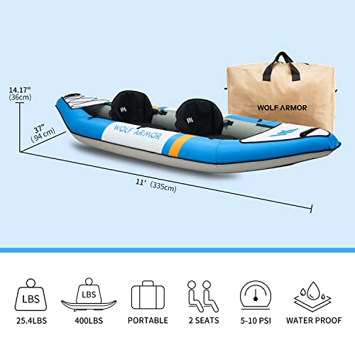 Wolf Armor Inflatable Recreational Touring Kayak With Eva Padded Seats, 2 Person Tandem Inflatable Kayak With All The Accessories, Lake, River, And Ocean Kayaks Boat For Fishing, Travel, And Adventur #TOP5