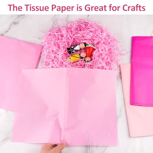 Seidenpapier 50x35cm, 60Blatt Bastelpapier zum Basteln von Pompons, Transparentpapier Verpackungsmaterial, Bastelpapier zum Kreieren von Pompoms, Papierblumen, Tischdeko (Rosa)