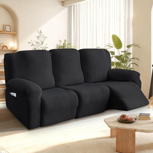 Bocguy Stretch Recliner Chair Cover 8-Pieces Recliner Armchair Covers for Living Room Reclining Chair Slipcover with Side Pocket High Spandex Slipcover/Lounge Cover Slip Resistant