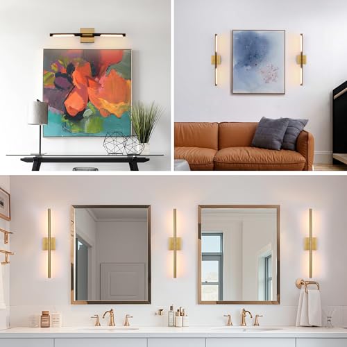 Image of TODOLUZ 24-Inch 5CCT LED Bathroom Vanity Light Fixtures, 12W Brushed Brass Wall Sconce Lighting Over Mirror with Adjustable Lamp Tube, 2700K-5500K