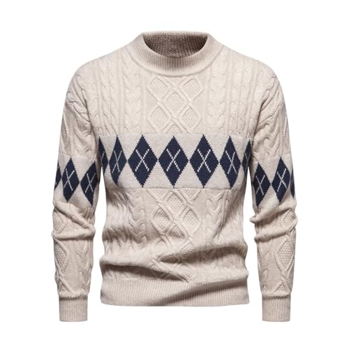Men's Casual Knit Sweater Stitching Round Collar Autumn and Winter Sweater