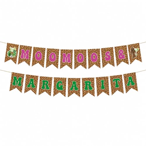 FodeMoraka Moo Moos and Margaritas Party Decorations - 2 Pcs Cocktail Margarita Leopard Print Supplies Favors for Birthday Bachelorette Bridal Shower Ladies Night Pre-strung Banner Garland Decor Set