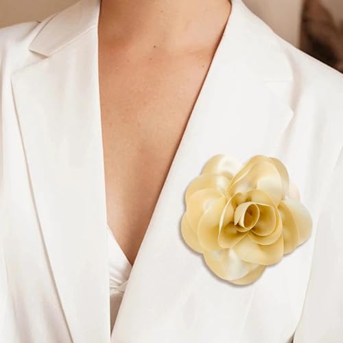 Image of Dainty Satin Fabric Flower Brooches for Women Large Rose Floral Brooch for Party Dance Wedding Banquet Elegant Camellia Fashion Brooch Pin for Women Girl 5.5inch