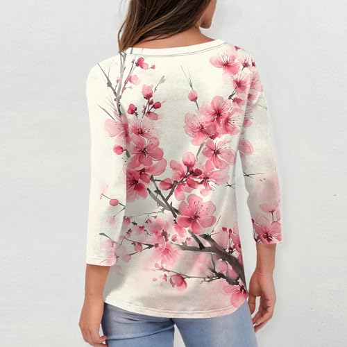 HTHLVMD Womens 3/4 Length Sleeve Tunic Tops Summer Fall Outfits 2025 Three Quarter Sleeve Casual V Neck T Shirts for Women