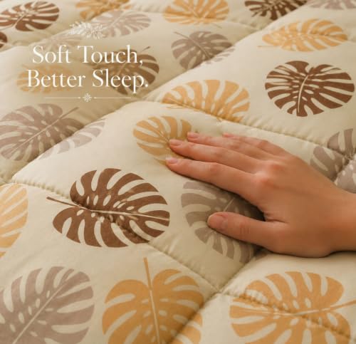 Image of HOMEKART 220 GSM Reversible Microfiber AC Comforter /Duvets for Mild Winter | All Season Single Size 3 Layered Quilted Blanket for Single Bed (230 cm x 150 cm,Beige Leaf)