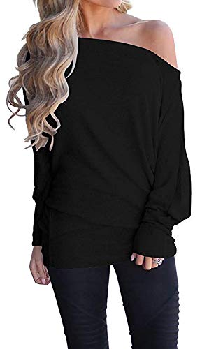 Image of GOLDSTITCH Women's Off Shoulder Tops Casual Loose Batwing Sleeve Shirts Tunic Knit Oversized Pullover Sweater