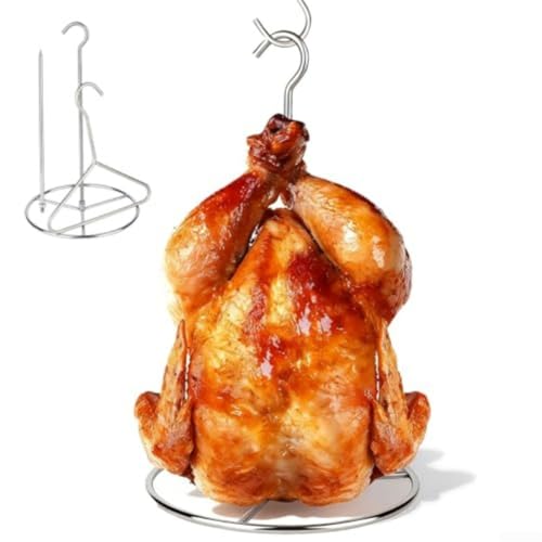 Kit para Freidora de Acero con Pata 3-en-1 para Freír Pollos Enteros y Asar Turkeys Incluye Espetones y Gancho Elevador, Seguro para Lavavajillas, Color Plateado, 28x15x3 cm miniatura 4