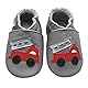 Bemesu Lauflernschuhe Baby Krabbelschuhe Lederpuschen Kinder Hausschuhe aus weichem Leder für Mädchen und Jungen Grau Feuerwehrauto (XL, 18-24 M, EU 23-24)