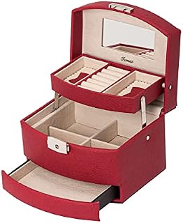 IsmatDecor - Jewellery Box with Mirror and Lock - 3 Levels - Jewellery Organizer for Rings, Earrings, Bracelets, Necklaces - Synthetic Leather and Velvet