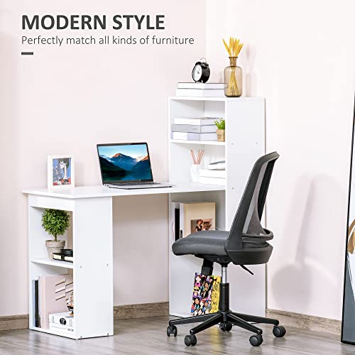 Homcom Modern Home Office Desk With 6-Tier Storage Shelves, 47" Writing Table With Bookshelf, White #TOP3