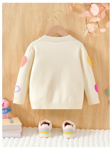 Floerns Girl's Heart Pattern Long Sleeve Cardigan Button Down Crew Neck Sweaters2