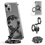 CAMOLOGEEK MG-02 Aluminum Dual Magnetic Phone Holder with 1/4" Screw Cold Shoe for iPhone 17 16 15 14 13 12 Pro Max Plus and MagSafe Cases, Stand Mount for Gym and Travel Black