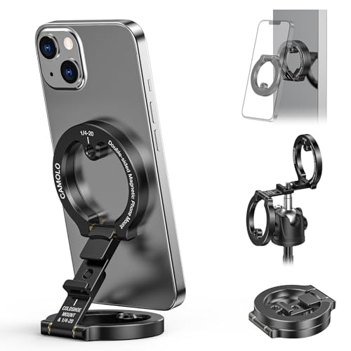 CAMOLO GEEK Dual Magnetic Phone Holder Compatiable with Magsafe for iPhone 16 15 14 13 12 Pro Max Plus Series, 1/4" Screw Tripod Mount, Gym Magnetic Phone Stand Travel(Black)