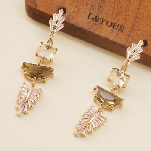 14K Gold Art Deco 1920s Crystal Sparkling Rhinestone Cubic Zirconia Chandelier Statement Vintage Dangle Drop Bridal Earrings for Weddings, Bridesmaids, and Prom Jewelry Gifts4