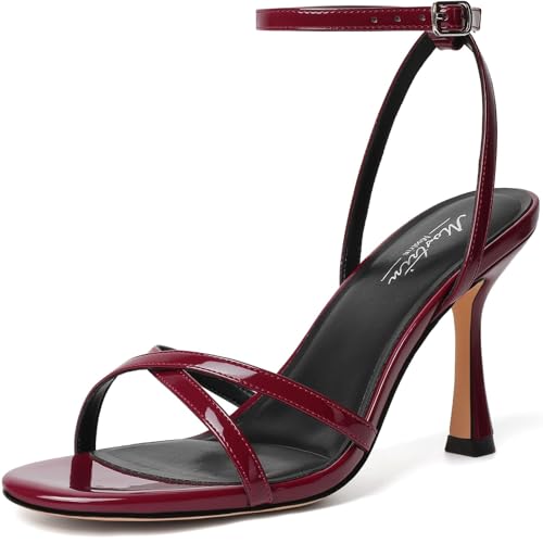 Image of Mostrin Strappy Heels for Women Ankle Strap Heels Women's Heeled Sandals for Party Prom Wedding