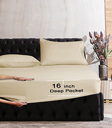 Image of Mocassi Queen Sheet Set - Luxury Hotel 1800 Premier Bedding Sheets & Pillowcases - Ultra Soft Breathable & Cooling Bed Sheets - Deep Pocket - Wrinkle Resistant - 6 Piece Set - Queen, Cream