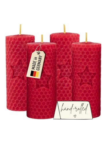 Wachsmann Pillar Candles Easter Candles, Set of 4, 100% Beeswax, Hand Rolled, Made in Germany, Beeswax Candles, Honey Candles Each with 6 Hours Burning Time