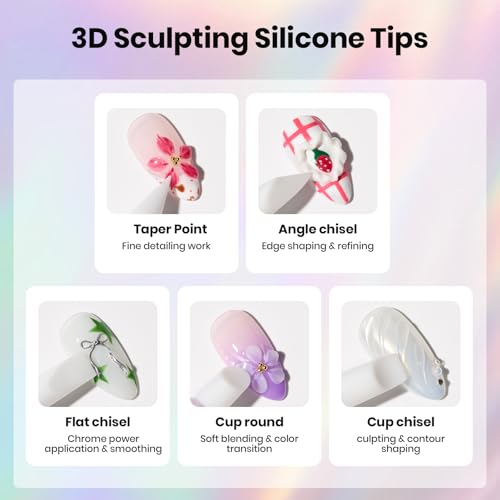 Image of Beetles 5PCS Nail Art Dotting Tools 3D Nail Gel Set, Dual-Headed Nail Art Sculpture Pen with Clear Solid Builder Gel Kit, Silicone Nail Tools, Carving Drawing Tool Set for Nail Art Salon Home DIY