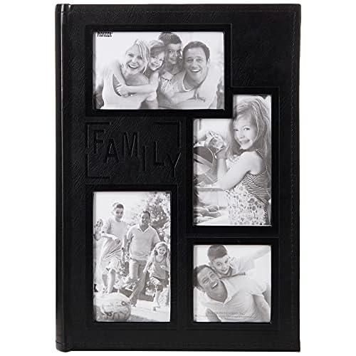 Pioneer Photo Albums Collage Frame Embossed Family Sewn Leatherette Cover 300 Pocket Photo Album, Black