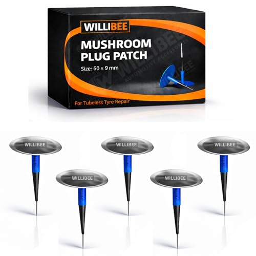 Image of WILLIBEE 5 Pcs Mushroom Plug Tubeless Tyre Puncture Repair Kit for Bike & Car | Tire Puncher Repair Patches (5 Pcs, (60 x 9mm))