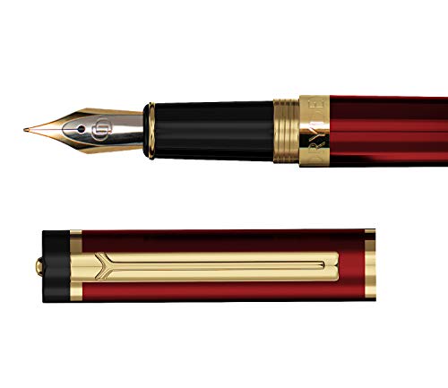 Dryden Designs Fountain Pen Medium Nib, Includes 24 Ink Cartridges - 12 Black and 12 Blue Comes with Ink Refill Converter, Gift Pouch Classic Writing Tool [Dangerous Red] for Left and Right Handed - Thumbnail 4
