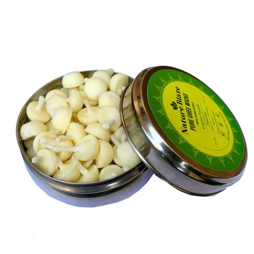 Nature Blaze Pure Ghee Wicks Diya Batti | ���b�N�X�t���[ �M�[�c �@��A���Ղ�A�s���p 100�� (�X�`�[���{�b�N�X����M�[�c)