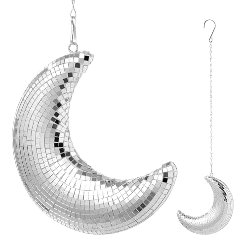 QUMIIRITY Retro Wall Decor Moon Disco Ball Pendant Elegant Hanging Ornament for Parties and Weddings Unique Design Reflects Light for Sparkling Ambiance Versatile Decoration