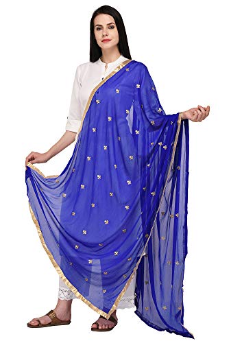 Dupatta mousseline brodée bleu royal idéal pour mariages et fêtes