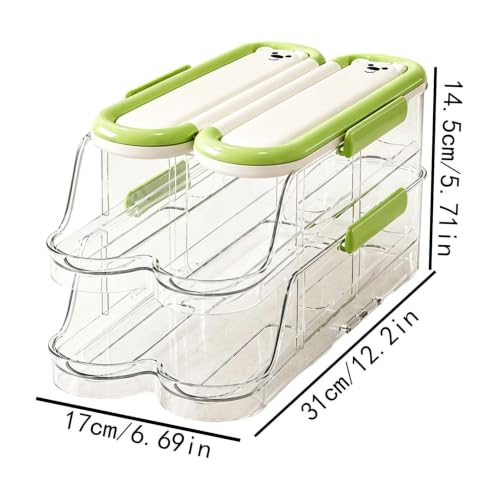 Bandeja de huevos de 2 niveles y dispensador automático transparente para cocina 5