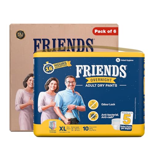 Friends Overnight Adult Diaper XL Size Pants | 60 Count (Extra Large) | Waist 30-56 inch | 16 Hrs Protection | Leakproof | Quick & Even Absorption | Unisex | Anti-Rash | Odour Lock | Superior Softness