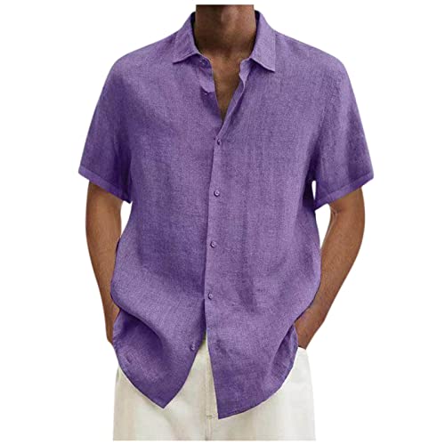 Leinenhemd Herren Kurzarm Hemden Sommer Hemd Baumwolle Leinen Kurzarmhemd Leichte Freizeithemden Einfarbig Herrenhemden Bequeme Sommerhemd Angebote Freizeithemd Deals 12 Violett L