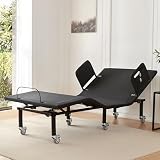 Renanim Twin XL Adjustable Bed Frame with Side Rails for Adults - Adjustable Base Only, Wireless Remote, Under-Bed Light, Brake Wheel Legs Zero Gravity Electric