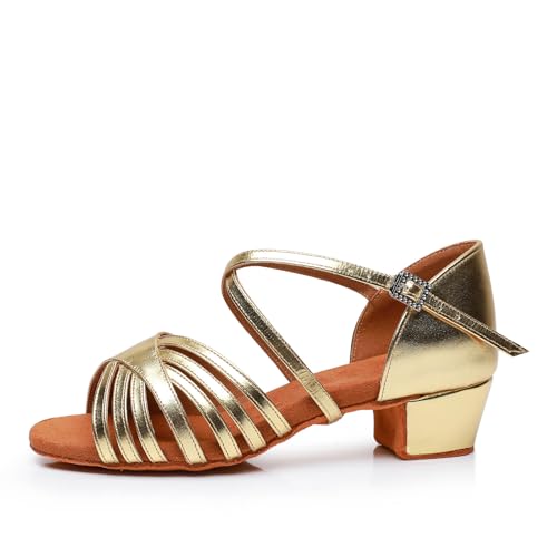 Girls Latin Dance Shoes Low Heel Salsa Ballroom Shoes Performance Practice Dancing Shoes2