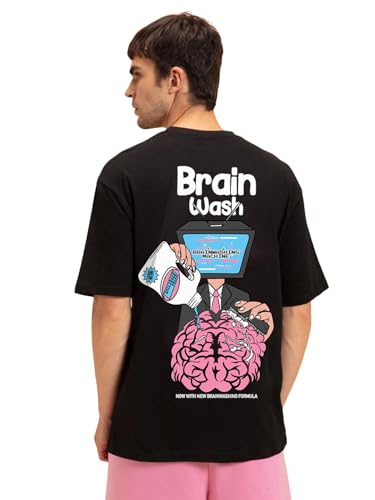 Image of Bewakoof Men's Graphic Printed 100% Cotton T-Shirt - Oversized Fit, Round Neck, Half Sleeves