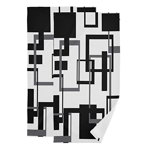 Shustary 2 Pack Black And White Hand Towels For Bathroom,Soft Absorbent Quick-Dry Grey Geometric Abstract Kitchen Dish Towels Decorative Mid Century Bathroom Hand Towel For Face,Gym,Spa 14"X28" #TOP4