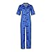 AFFGEQA Combinaison d'été pour femme à manches courtes avec imprimé géométrique et col en V - Combinaison florale ample avec poches - Bleu - W34