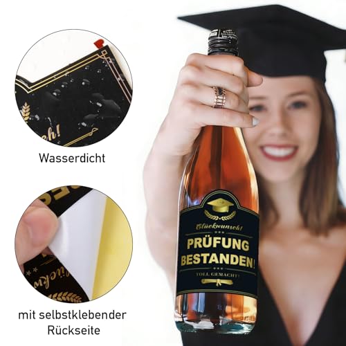 2 Stücke Bestandene Prüfung Geschenk Flaschen Aufkleber Prüfung Bestanden Geschenk Schwarz Gold Toll Gemacht Abitur Geschenke Abschluss Flaschenetiketten Selbstklebend Wasserdicht