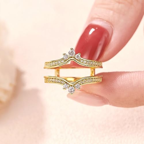 SHELOVES Crown Wedding Ring Guard Enhancers Round Cubic Zirconia 925 Sterling Silver Stack Wrap for Women 5-123