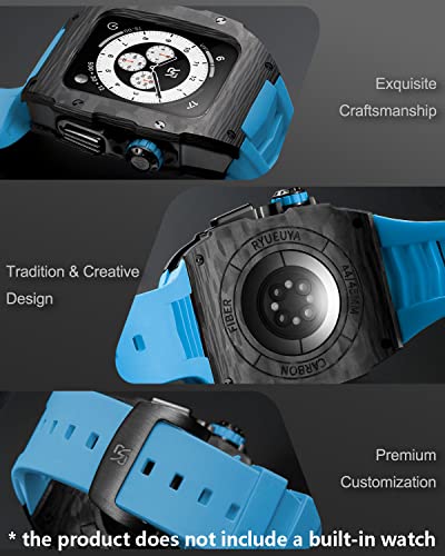 Ryueuya Luxury Carbon Fiber Case Rubber Strap For Apple Watch Band 44/45Mm, Modification Kit Mod For Series 7/6/5/4/Se Iwatch,B-Or #TOP4