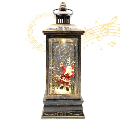 Marsyu Weihnachts Schneekugel Laterne, musikalisch beleuchtet mit Timer, rotierende Weihnachtsmann Wasserlaterne, glitzernde Weihnachtsdekoration, Geschenk