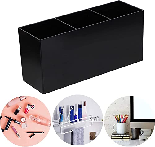 OWAYOTO Makeup Brush Organizer Acrylic Tray - 3 Slot Office Desk Stationery Holder Black Box, Schwarz - Image 3