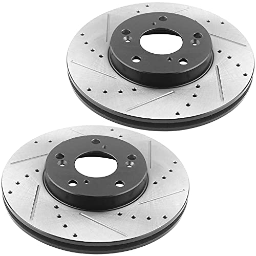 Image of MotorbyMotor 282mm Front Brake Kit Rotors and Brake Pads Replacement for Honda Accord Civic CR-V Element, Acura ILX Drilled & Slotted Disc Brake Rotor & Ceramic Pads 31257, 12040036
