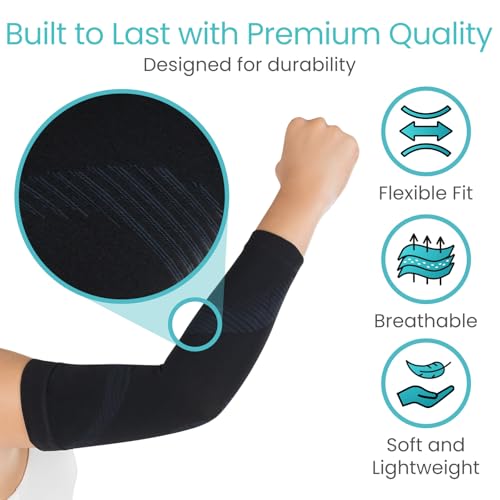 Vive Arm Compression Sleeve for Men, Women - 20-30mmHg Medical Graduated with UV Protection - for Tendonitis, Arthritis, Swelling (3X-L)