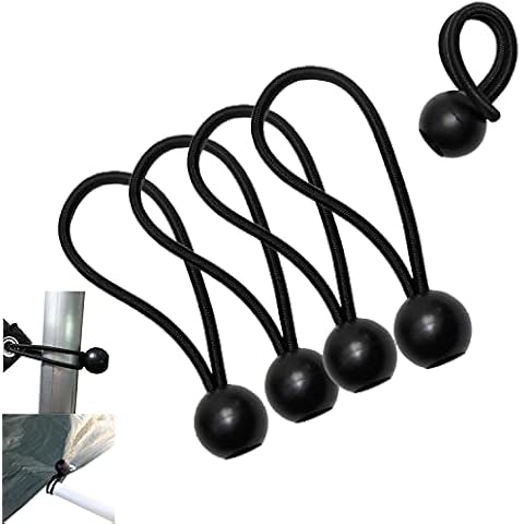 Cotarba 4Pcs Bungee Balls Tarp Bungee Cord with Balls Bungee Ball Ties Black Ball Bungee Cords Elastic Tarpaulin Tie Downs Trap Bungee Cord For Banner Flag Poles Tent Bungee Hooks Holders Tent [ 4" ] Cover
