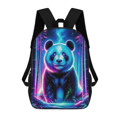 Sac à dos scolaire enfant Magical Neon Panda 3D de 17 pouces pour fille et voyage