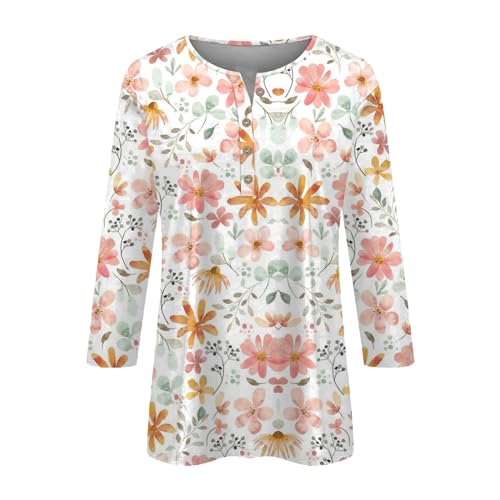 Generic Ebay Gift Card Email Delivery,Mock Neck Shirts for Women Women\'s Fashion Button Up Three Quarter Sleeve T Shirt Shirt Floral Top (2-Orange, XXXL)