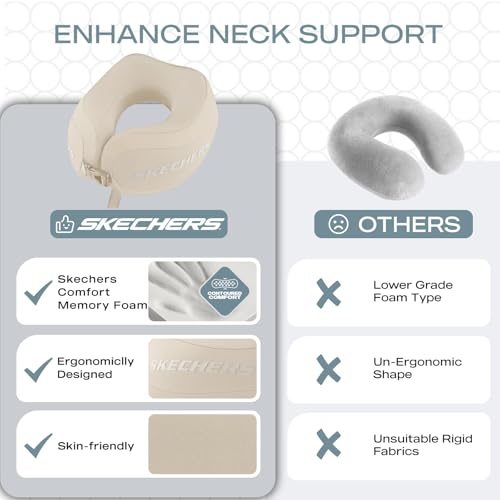 Image of Skechers Neck Pillow for Traveling,Memory Foam Travel Neck Pillow for Airplane Travel Pillow for Flight Headrest Sleep, Portable Plane Accessories,Beige