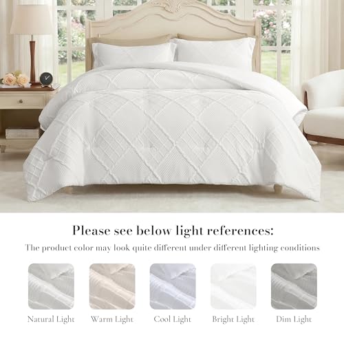 King Comforter Set, 3 Piece White Jacquard Bedding Set with 2 Pillow Cases - image 8