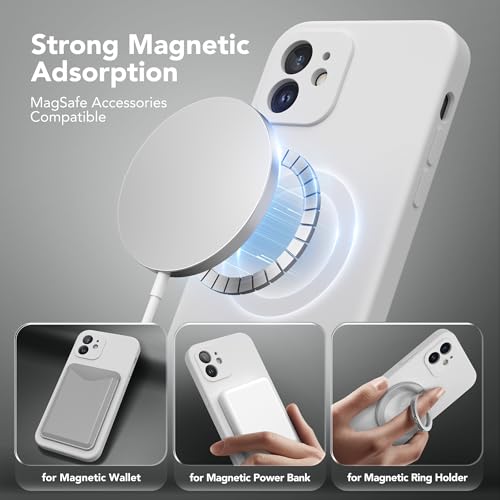 Image of Magnetic for iPhone 12 Case, Compatible with MagSafe, [Full Camera Protection][Screen Protector] Silicone Shockproof Protective Phone Case for iPhone 12 6.1 inch, White