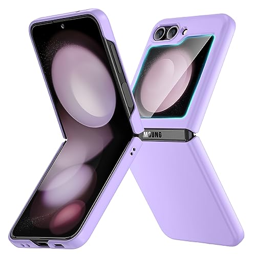 Image of Ruky for Samsung Galaxy Z Flip 5 Slim Case with Screen Protector, Purple | Hard PC Shockproof Protective Cover, Support Wireless Charging Girls Women Full Body Covers for Samsung Z Flip 5, Purple